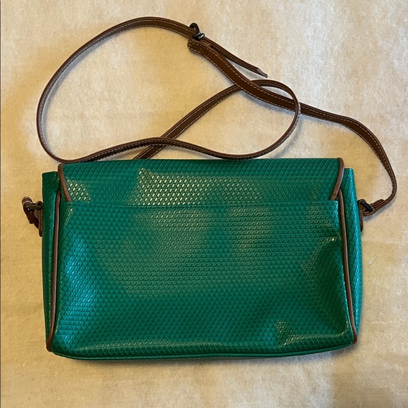 Liz Claiborne Green bag with Brown leather trim. - Picture 2 of 3
